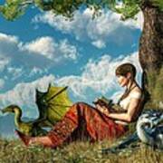 Reading About Dragons Art Print