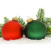 Red And Green Christmas Baubles Art Print