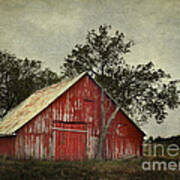 Red Barn With A Tree Art Print