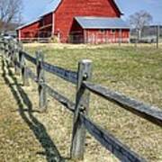 Red Barn With Fence Art Print