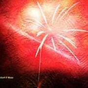 Red Fireworks As Painting Art Print