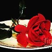 Red Rose On Antique Saucer With Oil Painting Effect Art Print