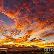 Red Sunset Behind The Waianae Mountain Range Art Print