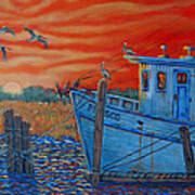 Red Sunset On Shem Creek Art Print