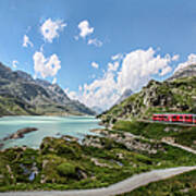 Red Train Bernina Pass In The Alps Art Print