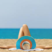 Relaxing And Sunbathing At Beach Art Print