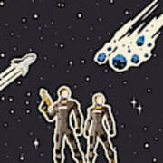 Retro Space Astronaut Couple Poster Art Print