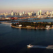 Retro Style Miami Skyline Sunrise And Biscayne Bay Art Print