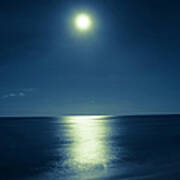 Romantic Moonlit Night Over Ocean Art Print