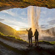 Romantic Sunrise With Love In Iceland - Seljalandsfoss Art Print