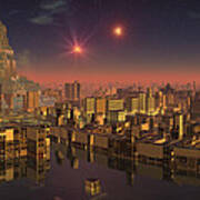 Rujjipet Sunset Alien Cityscape Art Print