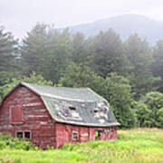 Rustic Landscape - Red Barn - Old Barn And Mountains Art Print