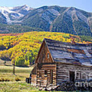 Rustic Rural Colorado Cabin Autumn Landscape Art Print