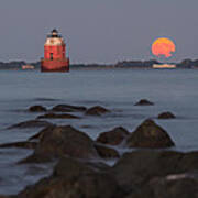 Sandy Point Lighthouse Moonrise Art Print