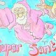 Santa Superhero Cartoon Art Print