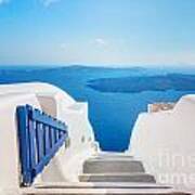 Santorini Greece Stairs To Aegean Sea Art Print