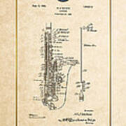 Saxophone By H.j. Waters Vintage Patent Document Art Print