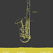 Saxophone Patent From 1937 - Gray Yellow Art Print