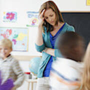 School Children (8-9) With Female Teacher During Class Art Print