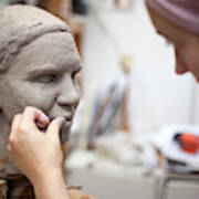 Sculptor Working On Head Sculpture Art Print