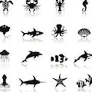 Sea Life Icon Set Art Print