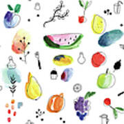 Seamless Pattern With Fruits, Berries Art Print