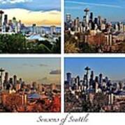 Seasons Of Seattle White With Titles And Labels Art Print