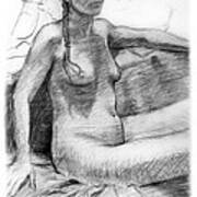 Seated Nude Female Figure Drawing Art Print