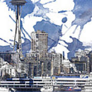 Seattle Line And Splatter Art Print