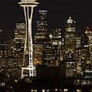 Seattle Skyline At Night 1 Art Print