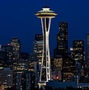 Seattle Skyline At Night Art Print