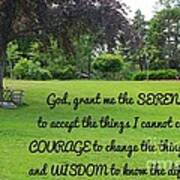 Serenity Prayer And Park Bench Art Print