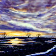 Setting Sun Over Flooded Fields Art Print