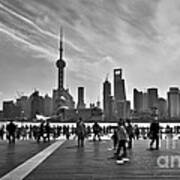 Shanghai Skyline Black And White Art Print