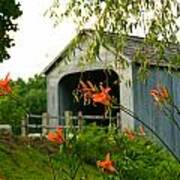 Sheffield Covered Bridge Behind The Daylilies Art Print