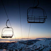 Silhouette Of A Chairlift At Sunrise Art Print