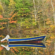 Small Motor Boat In Fall Torsey Pond Readfield Maine Art Print