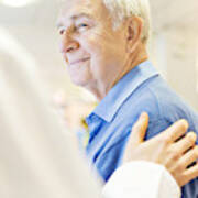 Smiling Senior Man Looking At Pharmacist Art Print