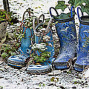 Snowy Cold Rubber Boots Art Print