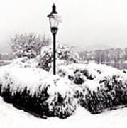 Snowy Lamp Post By The River Danube Art Print