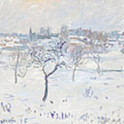 Snowy Landscape At Eragny With An Apple Tree Art Print