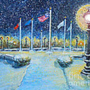 Snowy Night At The Circle Of Remembrance Art Print