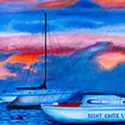 St Croix Sailboats At Sunset Painted In Oil Art Print