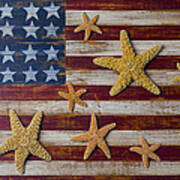 Starfish On American Flag Art Print