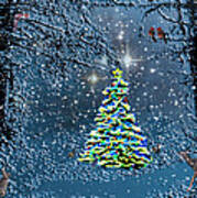 Starry Night Forest Christmas Art Print