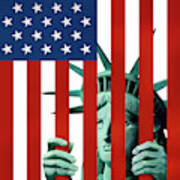 Statue Of Liberty In American Flag Jail Art Print