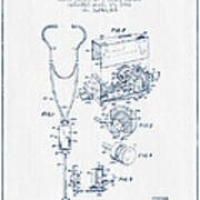 Stethoscope Patent Drawing From 1966 - Blue Ink Art Print