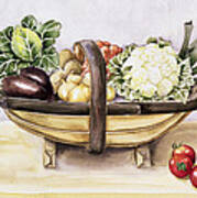 Still Life With A Trug Of Vegetables Art Print