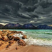 Storm Clouds Over Mountains And Beach Art Print