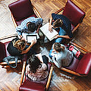 Student Meeting In Library - Teamwork Art Print